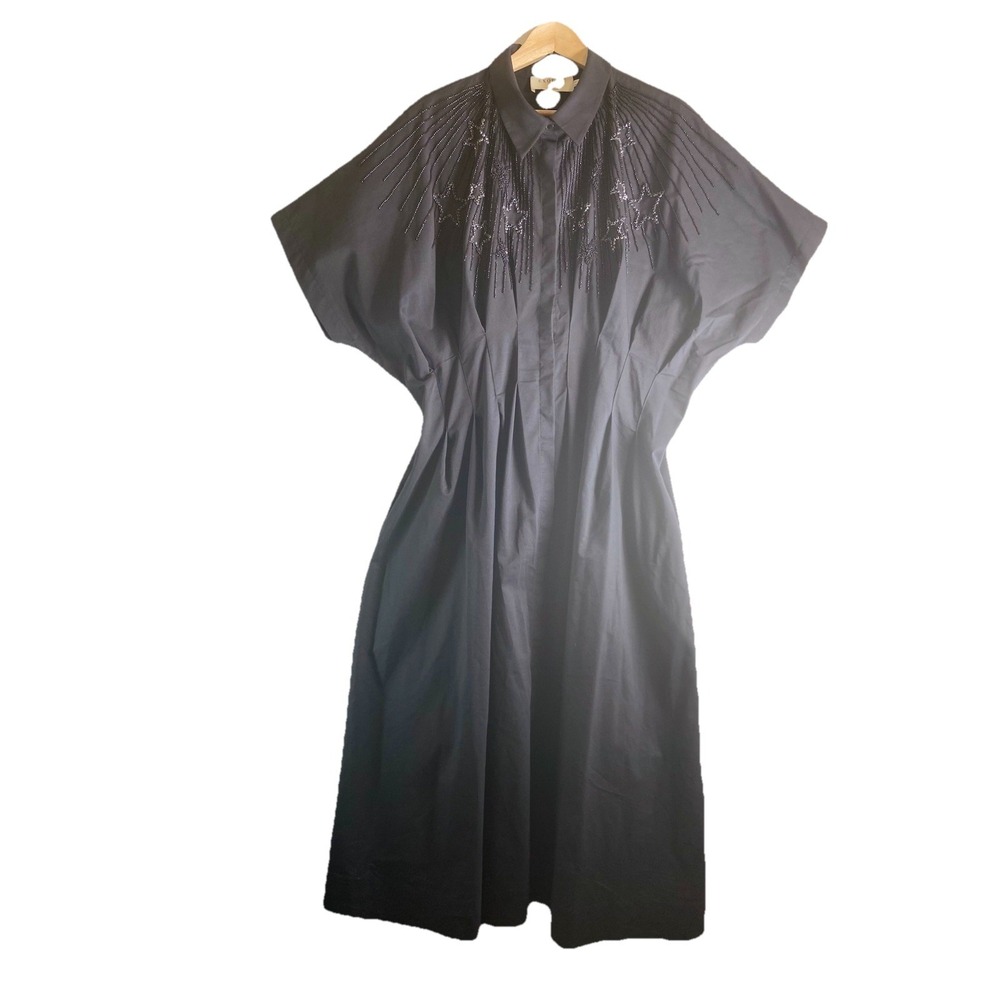 Exquise Tobi Shirt Dress 2X Black Beaded Pleated Button Front Midi Elegant - Picture 4 of 10